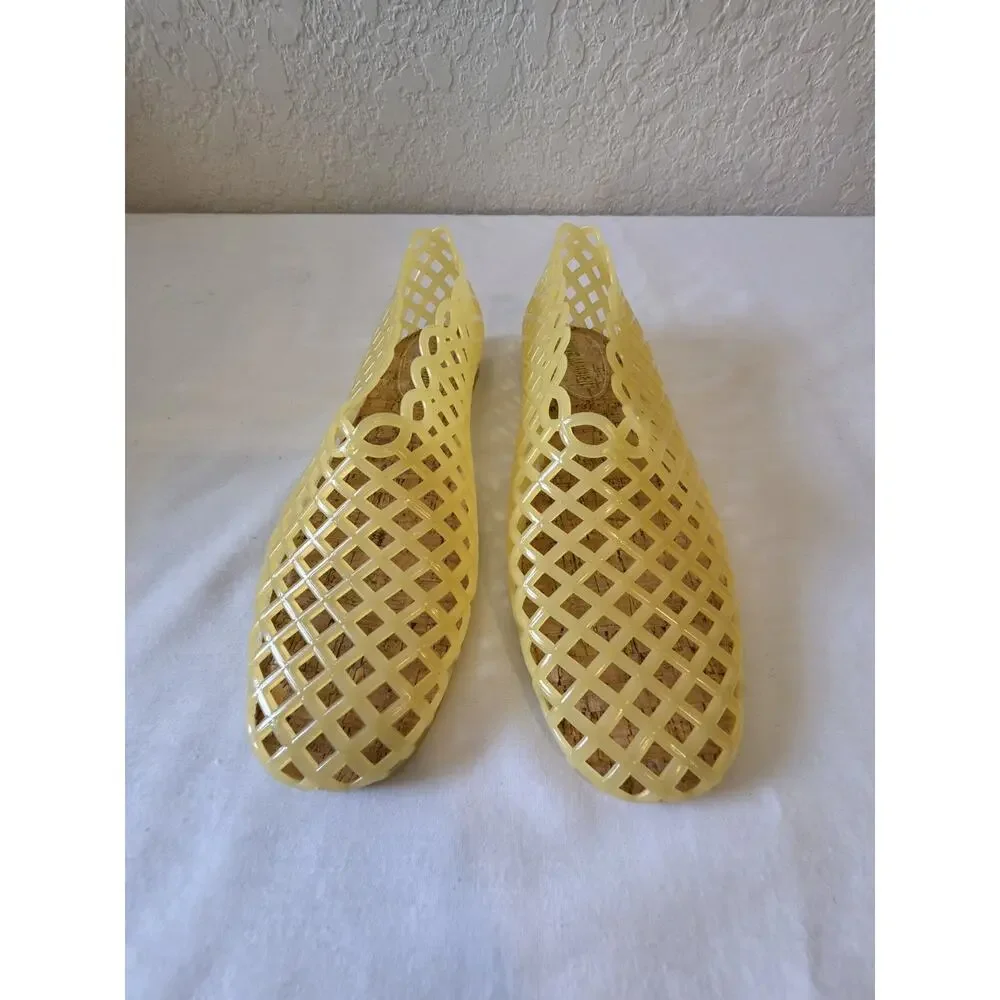 Steve Madden Grove Jelly Flats Yellow Cork Footbed Women's Size 9 Mesh Ballet